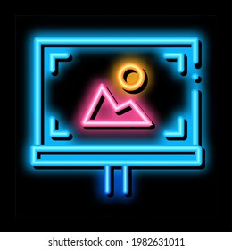 easel painted with colored paints neon light sign vector. Glowing bright icon easel painted with colored paints sign. transparent symbol illustration