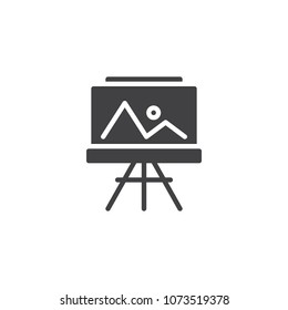 Easel with painting vector icon. filled flat sign for mobile concept and web design. Landscape picture simple solid icon. Symbol, logo illustration. Pixel perfect vector graphics