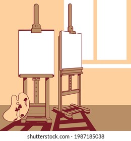 Easel and palette. Artistic environment.