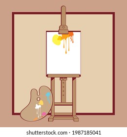 Easel and palette. Artistic environment.