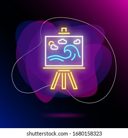 Easel With Picture Neon Sign. Painting And Art Supplies Design. Night Bright Neon Sign, Colorful Billboard, Light Banner. Vector Illustration In Neon Style.