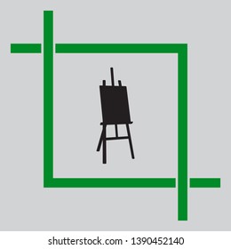 Easel sign. Black icon inside green crop tool at light gray background
