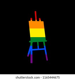 Easel sign. Vector. Icon with colors of LGBT flag at black background.