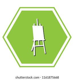 Easel sign. Vector. White icon with black shadow at yellow green honeycomb on white background.