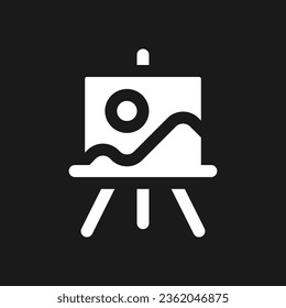 Easel stand for art class dark mode glyph ui icon. Painting course. User interface design. White silhouette symbol on black space. Solid pictogram for web, mobile. Vector isolated illustration