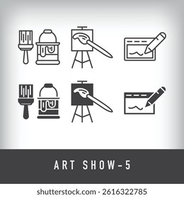 Easel, table and tablet drawing icon design. Simple linear and flat artistic art icon set.