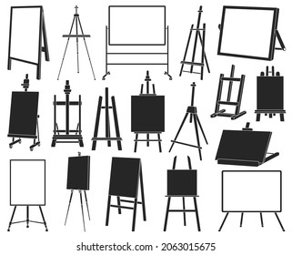 Easel vector black icon set . Collection vector illustration easel on white background. Isolated black illustration icon set of canvas on stand for web design.