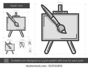 Icono de línea vector de caballete aislado en fondo blanco. Icono de línea fácil para infografía, sitio web o aplicación. Icono escalable diseñado en un sistema de cuadrícula.