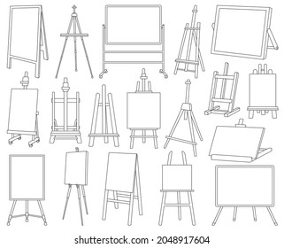Easel vector outline icon set . Collection vector illustration easel on white background. Isolated outline illustration icon set of canvas on stand for web design.