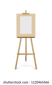 Easel with vertical paper sheet. Vector realistic design element.