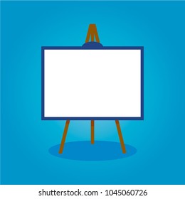 The easel with a white sheet is on a blue background