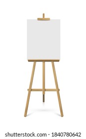 Easel with white vertical paper sheet. Vector realistic design element isolated on white background