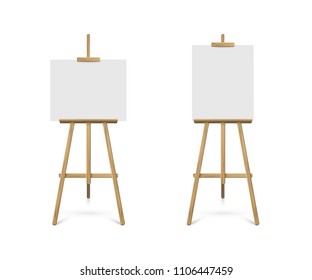 Easels with horizontal and vertical paper sheets. Vector realistic design elements.