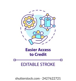 Easier access to credit multi color concept icon. P2P lending advantages for borrowers. Access to capital. Round shape line illustration. Abstract idea. Graphic design. Easy to use in marketing