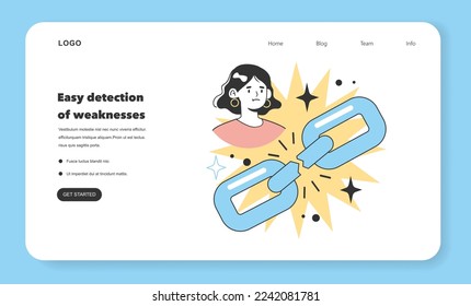 Es ist einfacher, Schwächen von kleinen Unternehmen Web-Banner oder Landing-Page zu erkennen. Sorgen über die Gründung und Entwicklung eines neuen Start-up, lokale Unternehmen. Flache Vektorgrafik