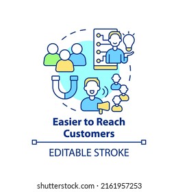 Easier To Reach Customers Concept Icon. Why Digital First Mindset Is Essential Abstract Idea Thin Line Illustration. Isolated Outline Drawing. Editable Stroke. Arial, Myriad Pro-Bold Fonts Used