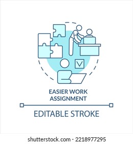 Easier work assignment turquoise concept icon. Effective completing job tasks abstract idea thin line illustration. Isolated outline drawing. Editable stroke. Arial, Myriad Pro-Bold fonts used