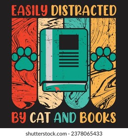 Easily Distracted by Cat and Books Tshirt design