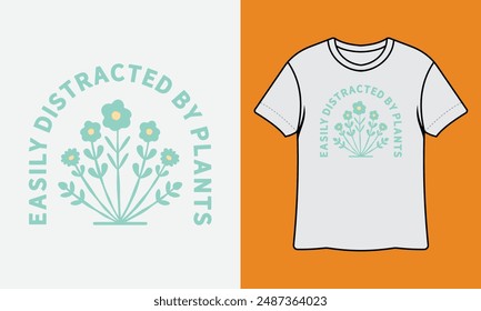 Fácilmente Distraído Por Las Plantas Listas Para Imprimir Diseño De Camiseta De Jardinería, Arte De La Pared, Taza, Pegatina, Anuncio, Camiseta, Sudadera Con Capucha, Vector, Ilustración
