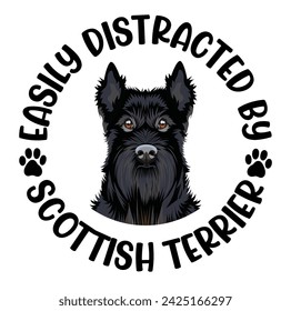 Fácilmente distraído por el perro escocés Terrier tipografía T-shirt Diseño Vector 