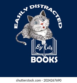 easily distracted cats books funny lover for cat lover lover0 0 design vector illustration for use in design and print wall art poster canvas