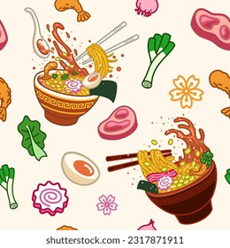 Easily Editable vector elements of japanese food seamless pattern