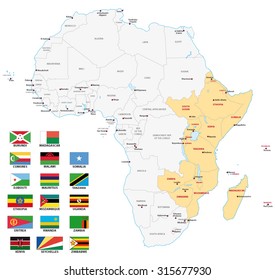 east africa map with flags