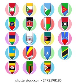 East african countries flags. Flags vector element design, travel symbols, landmark symbols, geography and map flags emblem.