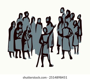 East Arab bible male guy preach variety public team wait meet icon sign concept. Line black hand drawn girl shout pray biblical Jesus Christ god art doodle social Islam Israel white street view symbol