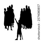 East Arab old male guy boy kid child wait coach work team concept. Black hand drawn girl worker warn alert biblic Jesus Christ god social muslim islam event doodle sketch art style white street view