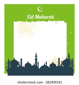 East asia architecture blank frame card  Eid Mubarak "Happy holiday" illustration paper for web or print