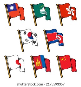 east asia countries flags. flag icon concept. eps 10