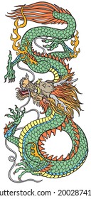 East Asia dragon. Traditional Chinese or Japanese mythological creature. Tattoo style vector illustration