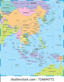 East Asia Map - Detailed Vector Illustration