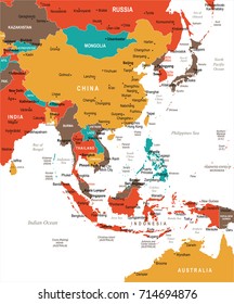 East Asia Map - Detailed Vector Illustration