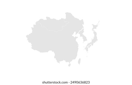 East Asia map Grayscale,isolated on white background for website layouts,background,education, precise,customizable,Travel worldwide,map silhouette backdrop,earth geography, political,reports.