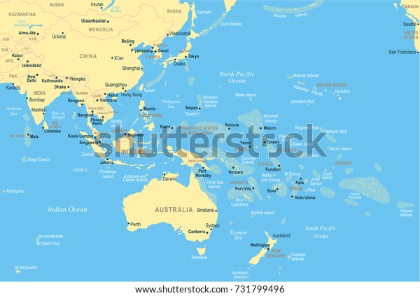 map of asia and oceania East Asia Oceania Map Detailed Vector Stock Vector Royalty Free map of asia and oceania