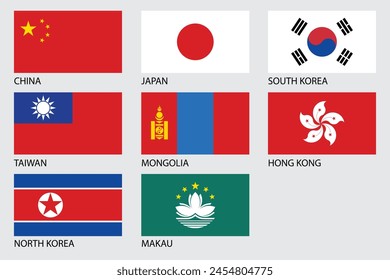 East Asian countries flags vector