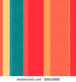 East Asian Seamless Pattern with Colorful Stripes and Floral Ornament
