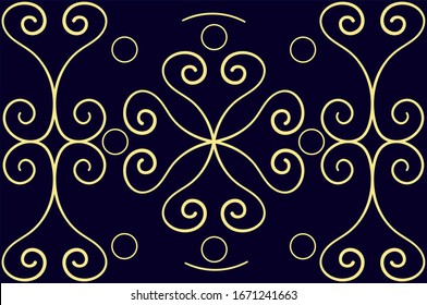 East Asian style abstraction. Golden waves and hearts. Wheel of Fate. The movement of time. Background of golden heart made of lines