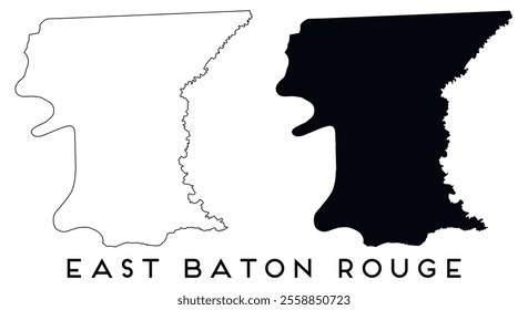 East Baton Rouge map outline and black silhouette vector