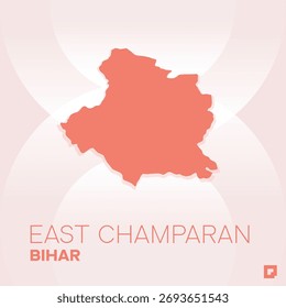 Mapa del distrito de EAST CHAMPARAN, Bihar, India - Esquema de Vector editable.