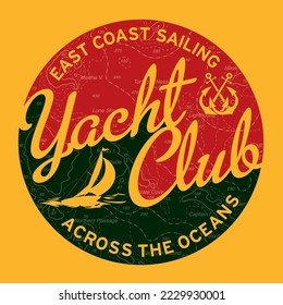 East coast ocean sailing yacht club vintage vector artwork for kid t shirt 