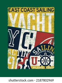 East coast sailing yacht club vintage print for child kid t shirt grunge effect in separate layer