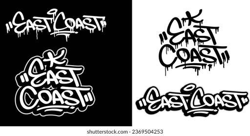 East Coast text in graffiti tag font style. Graffiti text vector illustrations.