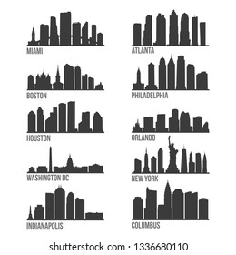 East Coast USA Most Famous Skyline City Silhouette Design Collection Set Pack