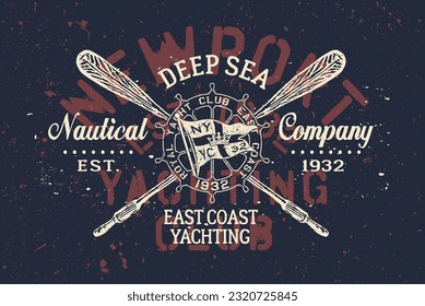 East Coast yacht club nautical company grunge vector print for boy shirt 