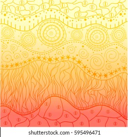 East colored background with bright colors. Abstract eastern pattern. Hand drawn texture with abstract patterns on isolation background. Line art creation. Design for spiritual relaxation for adults.