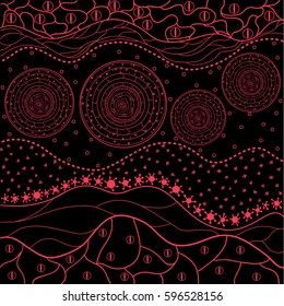 East colored background with bright colors. Line art creation. Abstract eastern pattern. Hand drawn texture with abstract patterns on isolation background. Design for spiritual relaxation for adults.