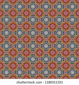 East culture, indian heritage, arabesque, persian motif. Seamless arabic geometric pattern. Vector traditional muslim background in pink, gray and brown colors.